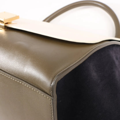 CELINE Trapeze Leather x Suede 2Way Handbag in Beige x Black, Khaki