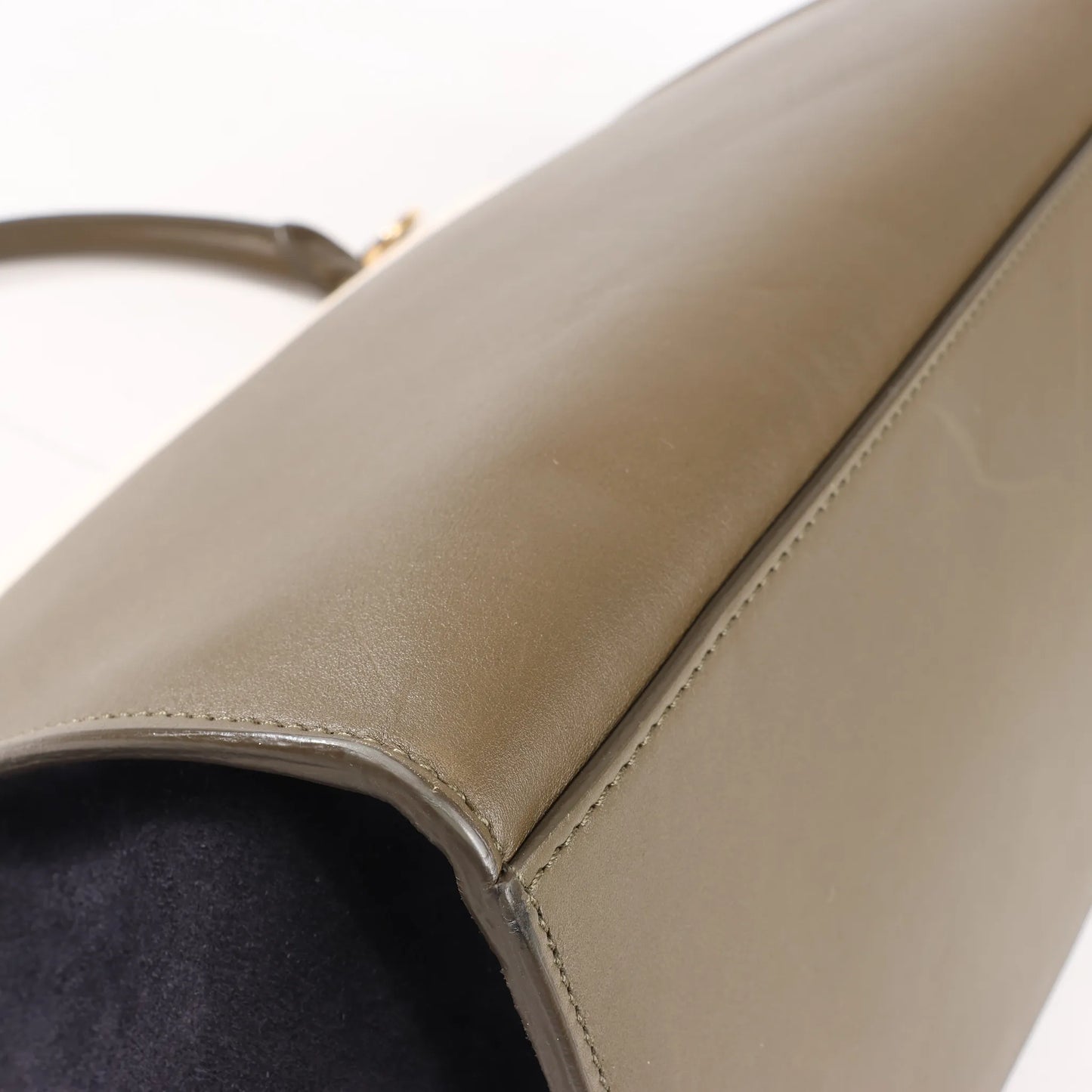 CELINE Trapeze Leather x Suede 2Way Handbag in Beige x Black, Khaki