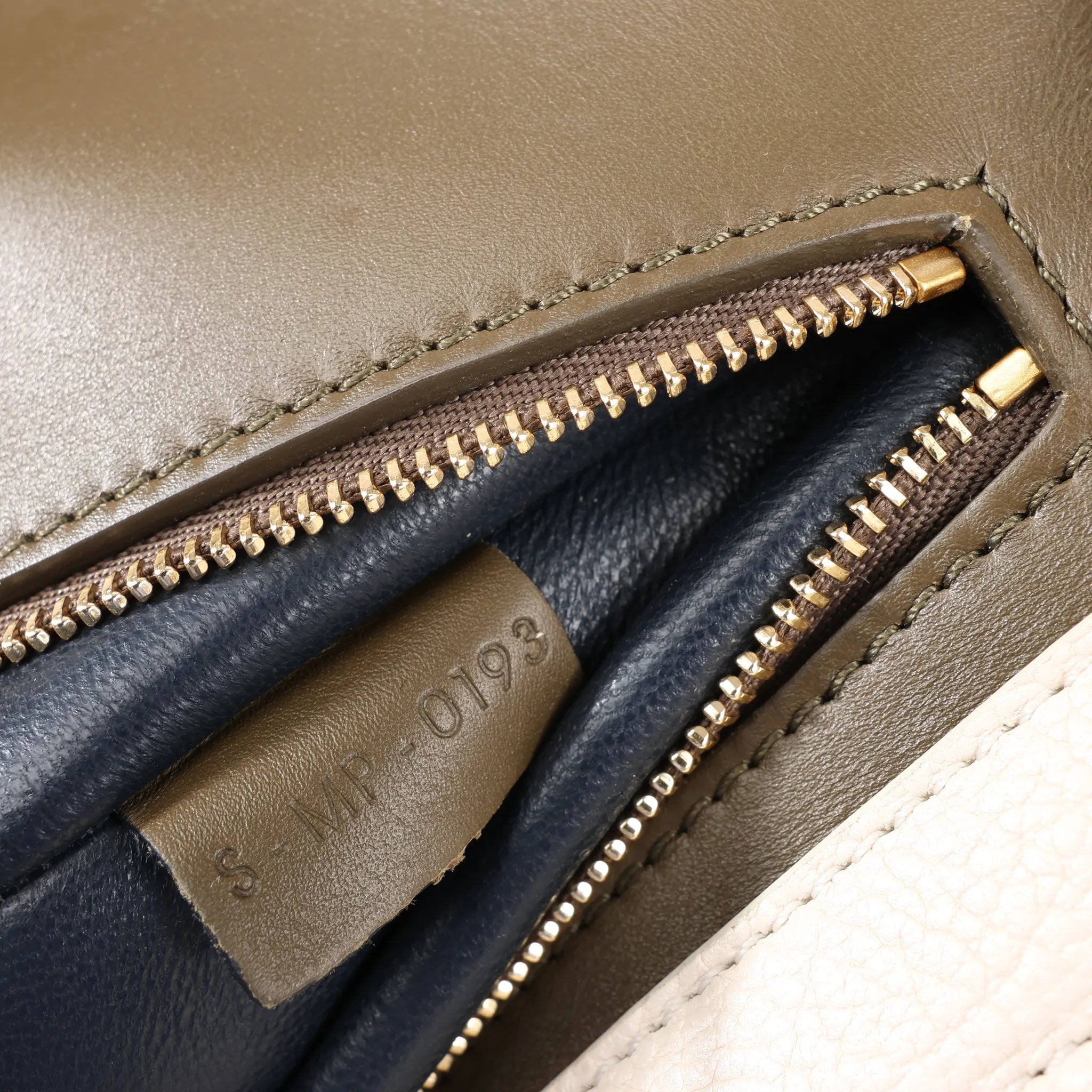 CELINE Trapeze Leather x Suede 2Way Handbag in Beige x Black, Khaki