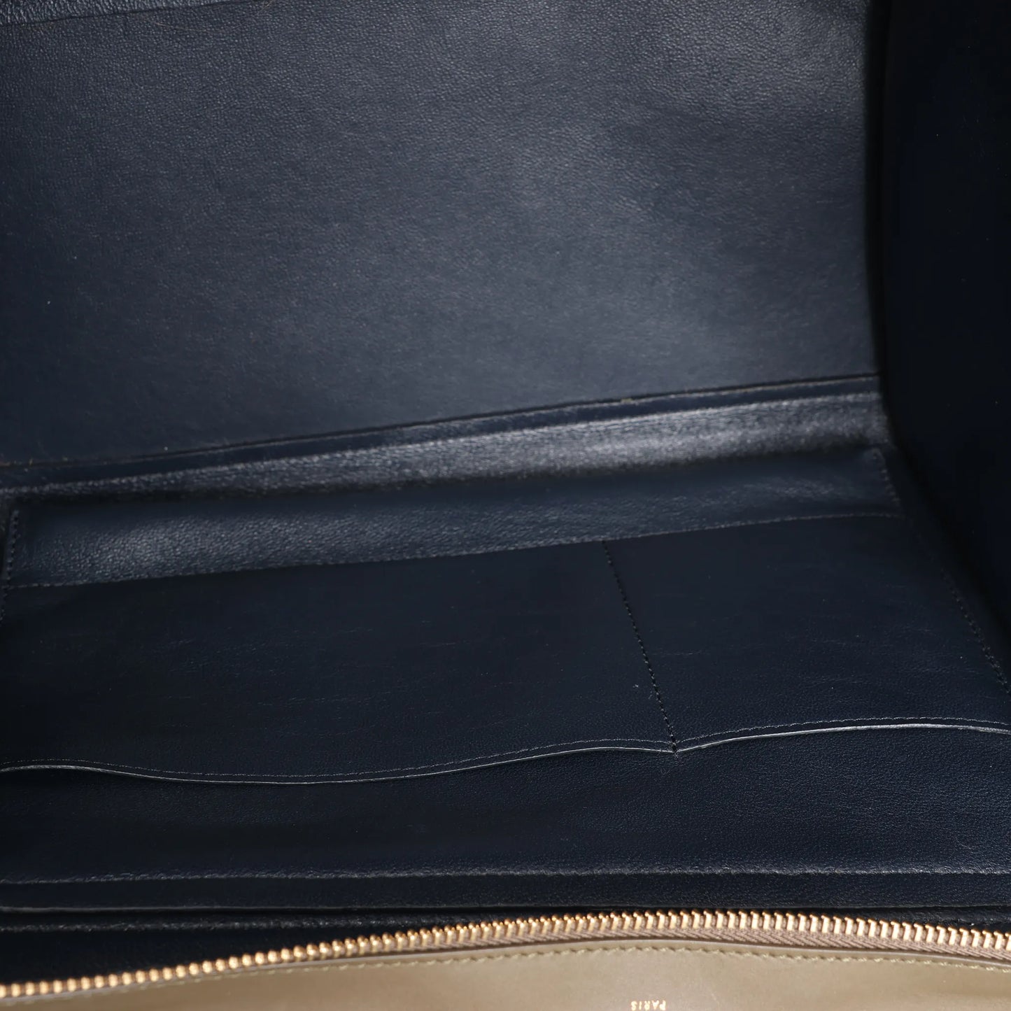 CELINE Trapeze Leather x Suede 2Way Handbag in Beige x Black, Khaki