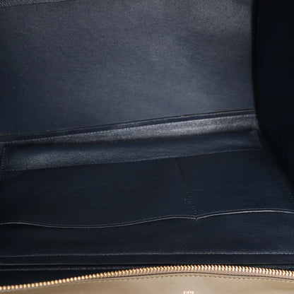 CELINE Trapeze Leather x Suede 2Way Handbag in Beige x Black, Khaki