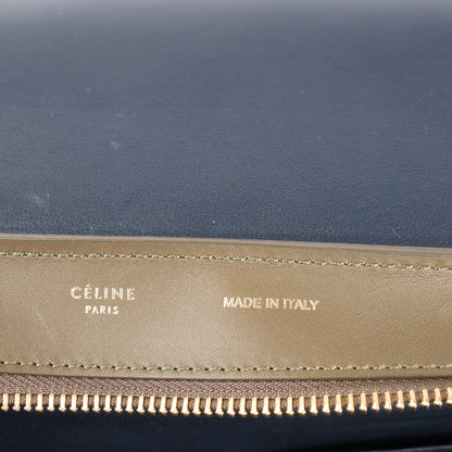 CELINE Trapeze Leather x Suede 2Way Handbag in Beige x Black, Khaki