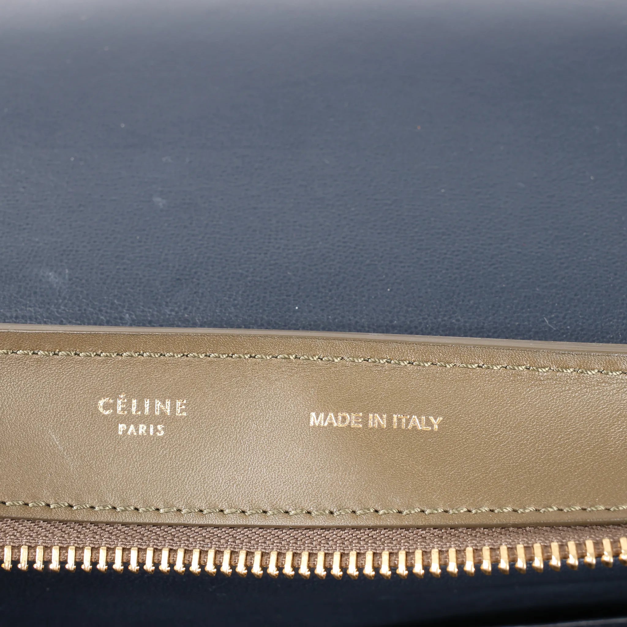 CELINE Trapeze Leather x Suede 2Way Handbag in Beige x Black, Khaki