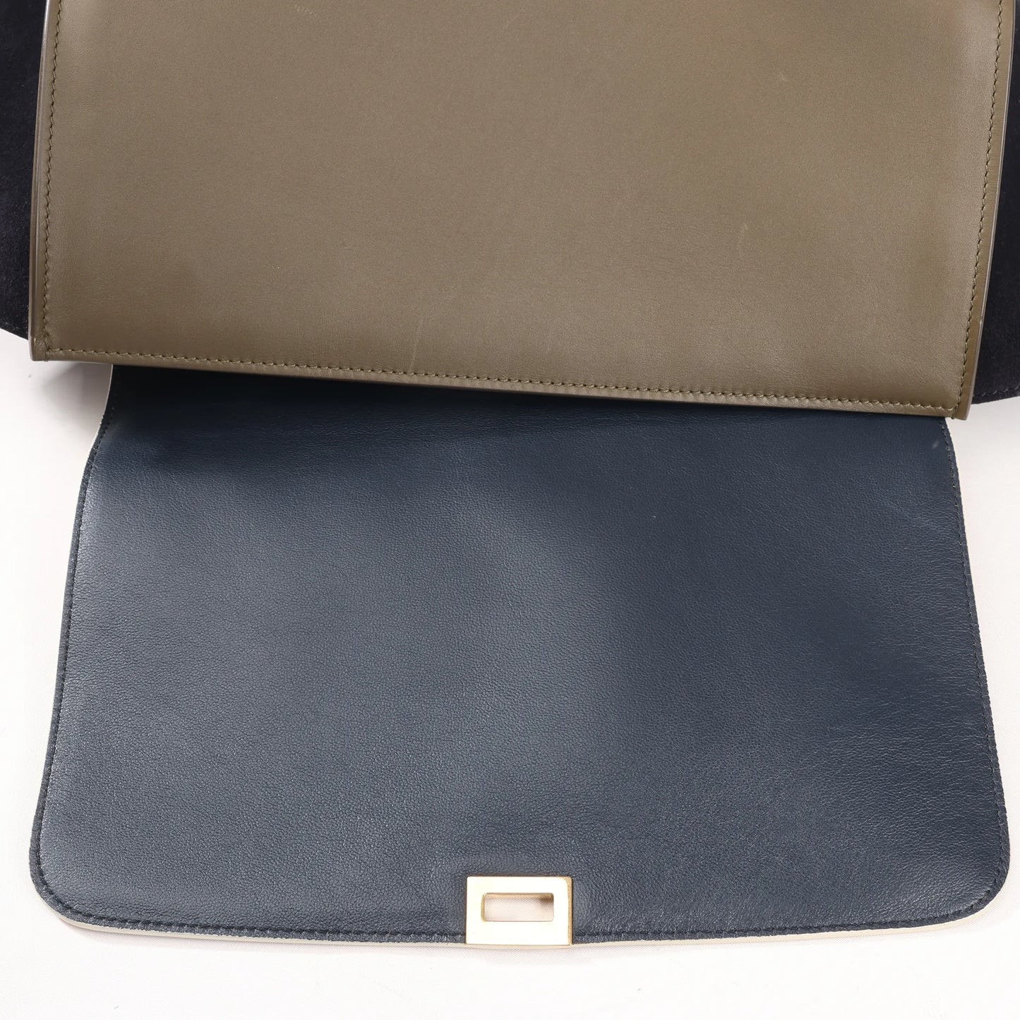 CELINE Trapeze Leather x Suede 2Way Handbag in Beige x Black, Khaki