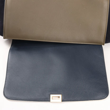 CELINE Trapeze Leather x Suede 2Way Handbag in Beige x Black, Khaki
