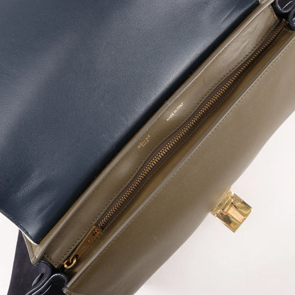 CELINE Trapeze Leather x Suede 2Way Handbag in Beige x Black, Khaki