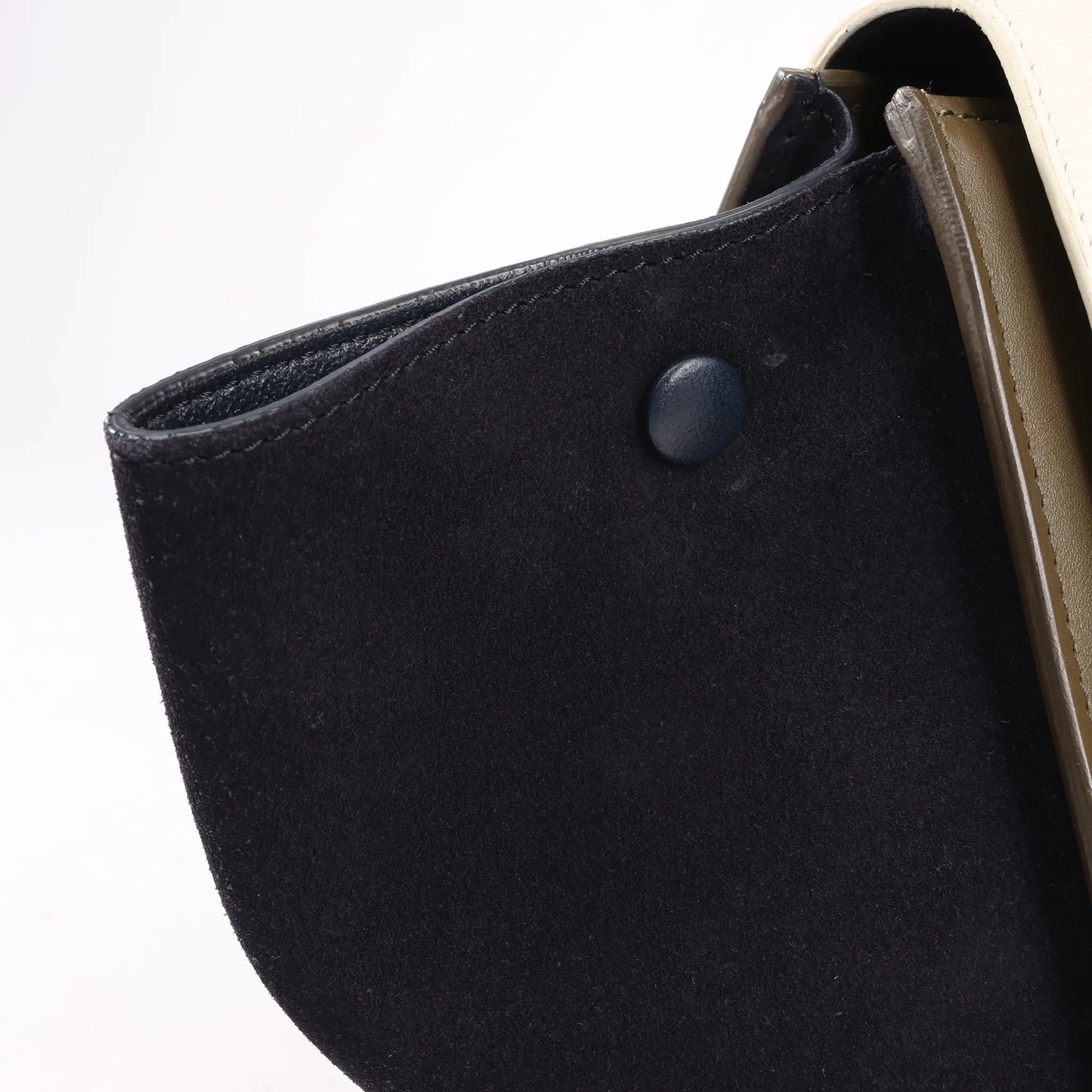 CELINE Trapeze Leather x Suede 2Way Handbag in Beige x Black, Khaki