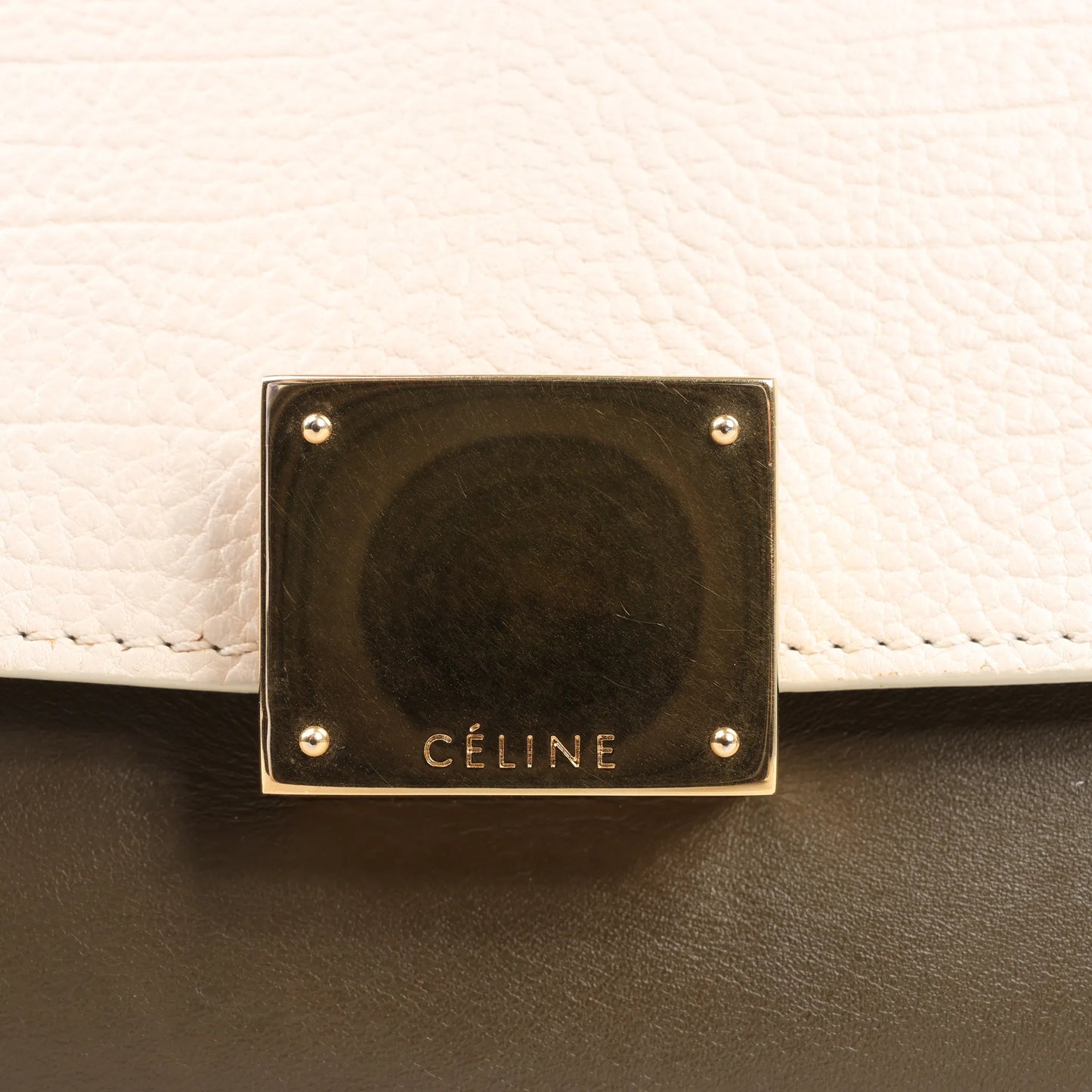 CELINE Trapeze Leather x Suede 2Way Handbag in Beige x Black, Khaki