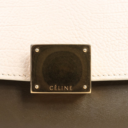 CELINE Trapeze Leather x Suede 2Way Handbag in Beige x Black, Khaki