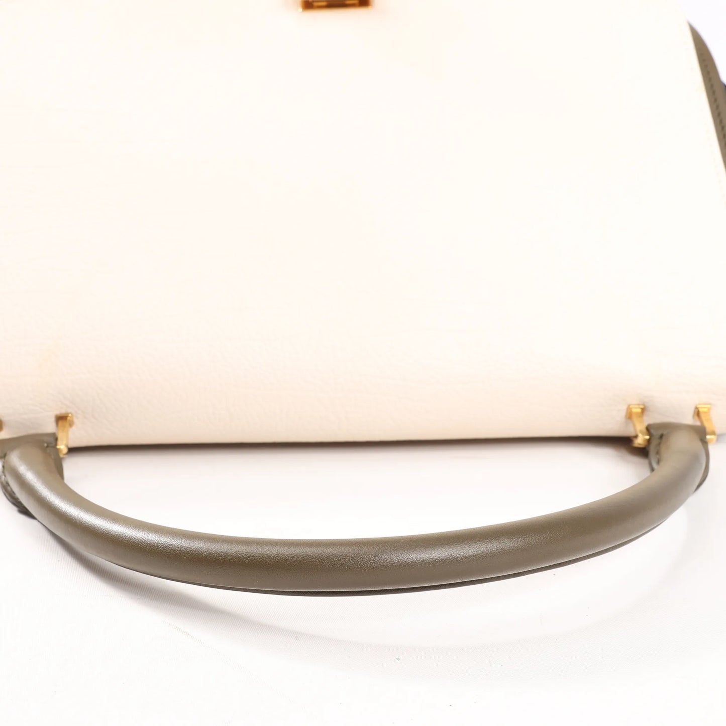 CELINE Trapeze Leather x Suede 2Way Handbag in Beige x Black, Khaki