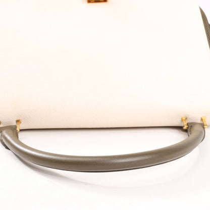 CELINE Trapeze Leather x Suede 2Way Handbag in Beige x Black, Khaki