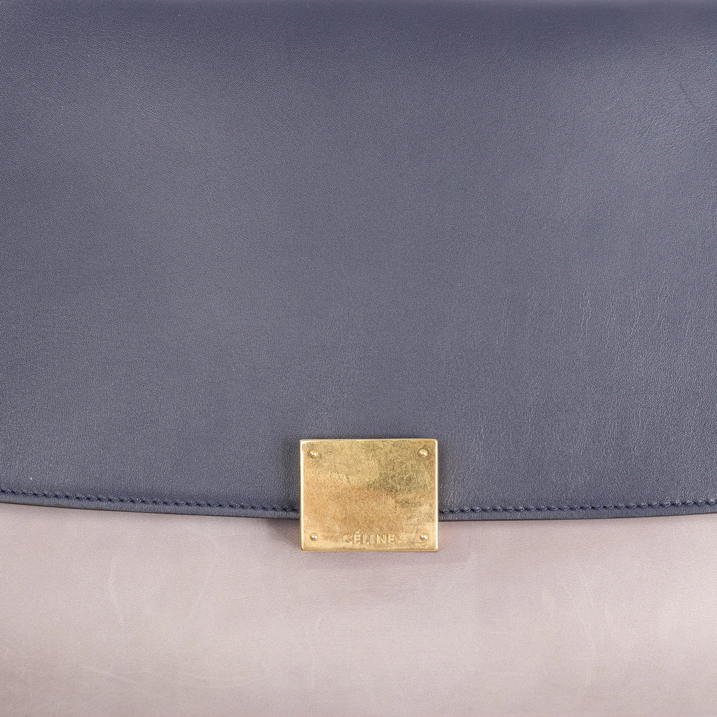 CELINE Trapeze Leather 2Way Handbag in Navy Blue x Taupe x Black