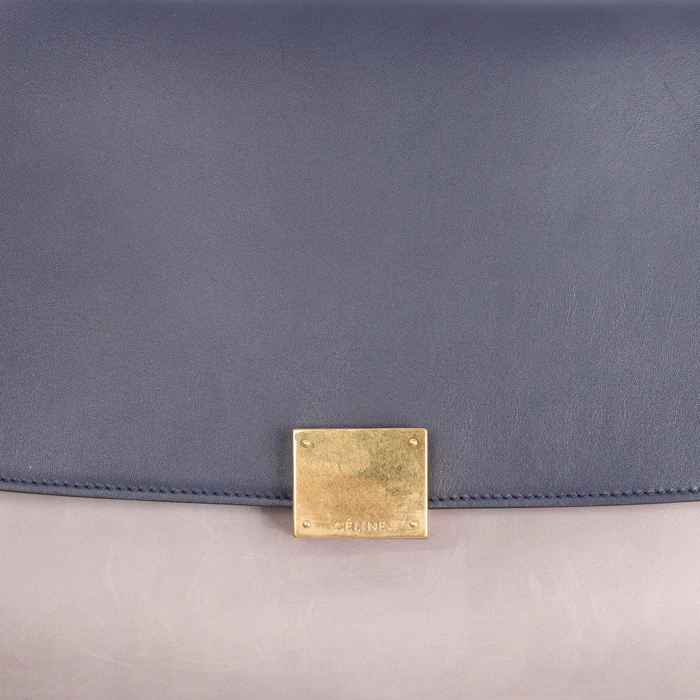 CELINE Trapeze Leather 2Way Handbag in Navy Blue x Taupe x Black