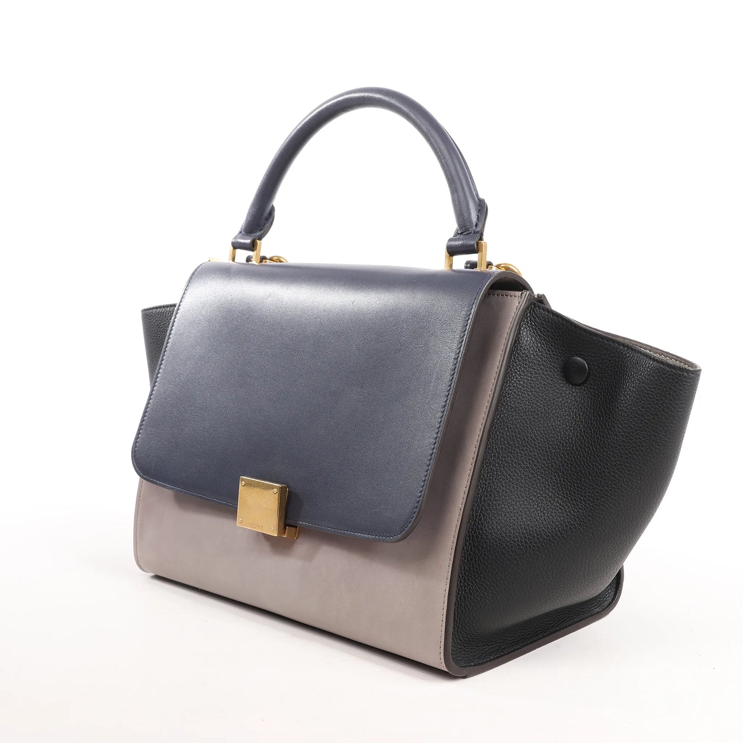CELINE Trapeze Leather 2Way Handbag in Navy Blue x Taupe x Black