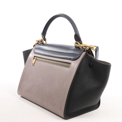CELINE Trapeze Leather 2Way Handbag in Navy Blue x Taupe x Black
