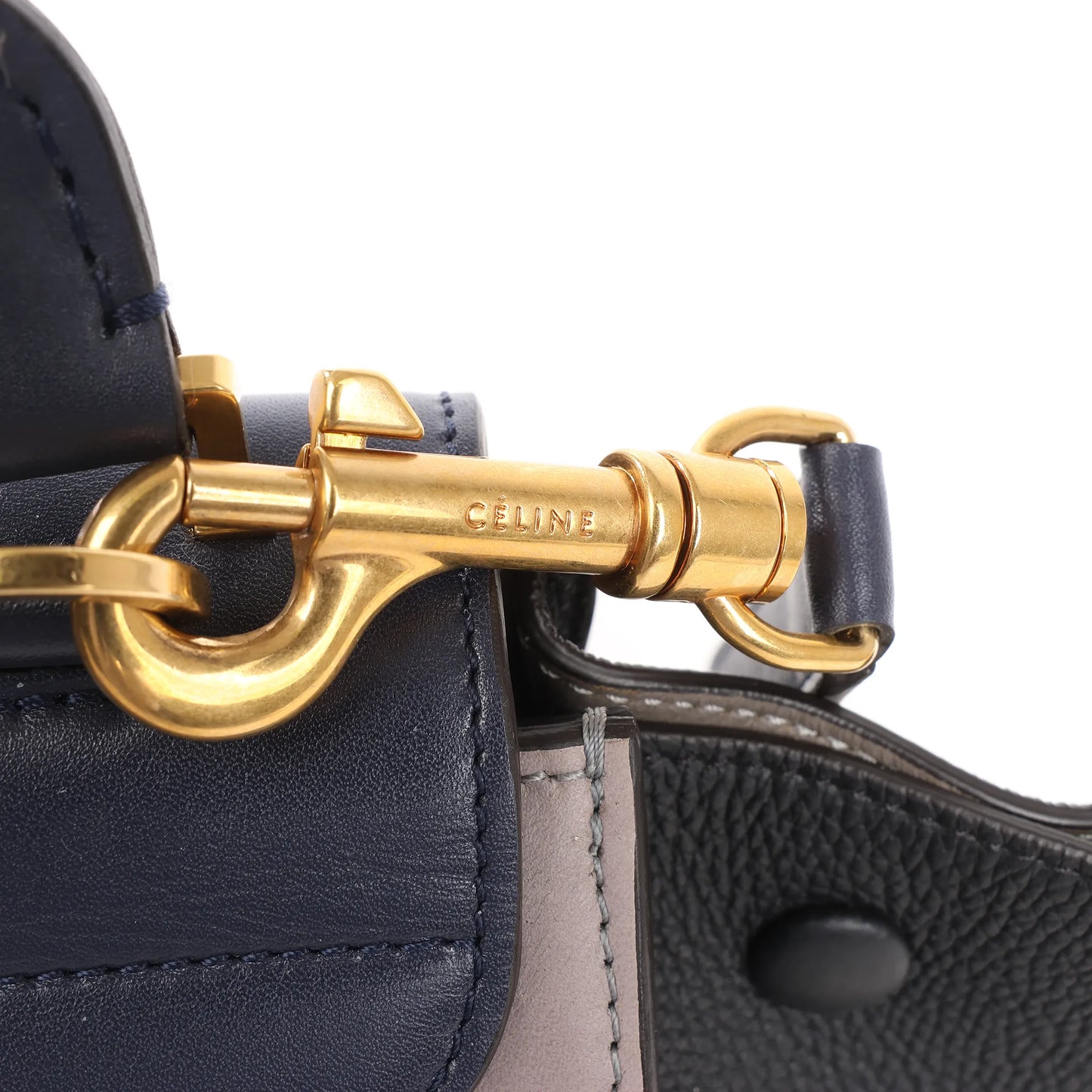 CELINE Trapeze Leather 2Way Handbag in Navy Blue x Taupe x Black