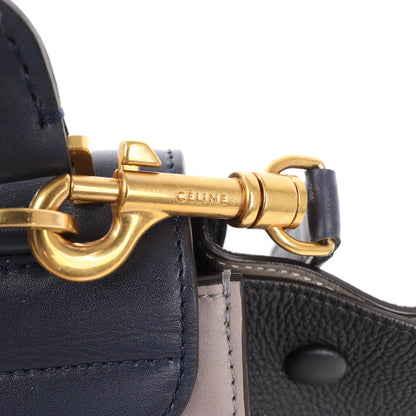 CELINE Trapeze Leather 2Way Handbag in Navy Blue x Taupe x Black