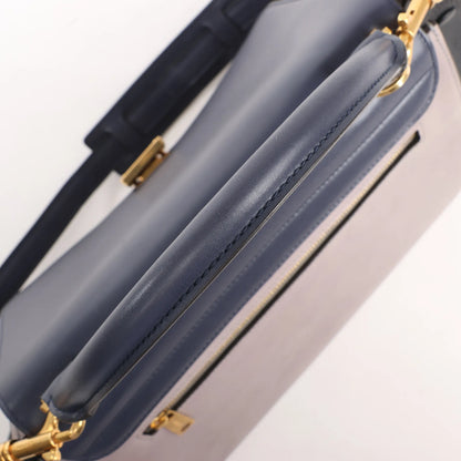 CELINE Trapeze Leather 2Way Handbag in Navy Blue x Taupe x Black