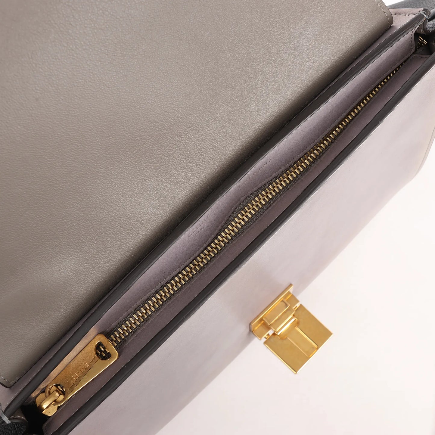 CELINE Trapeze Leather 2Way Handbag in Navy Blue x Taupe x Black