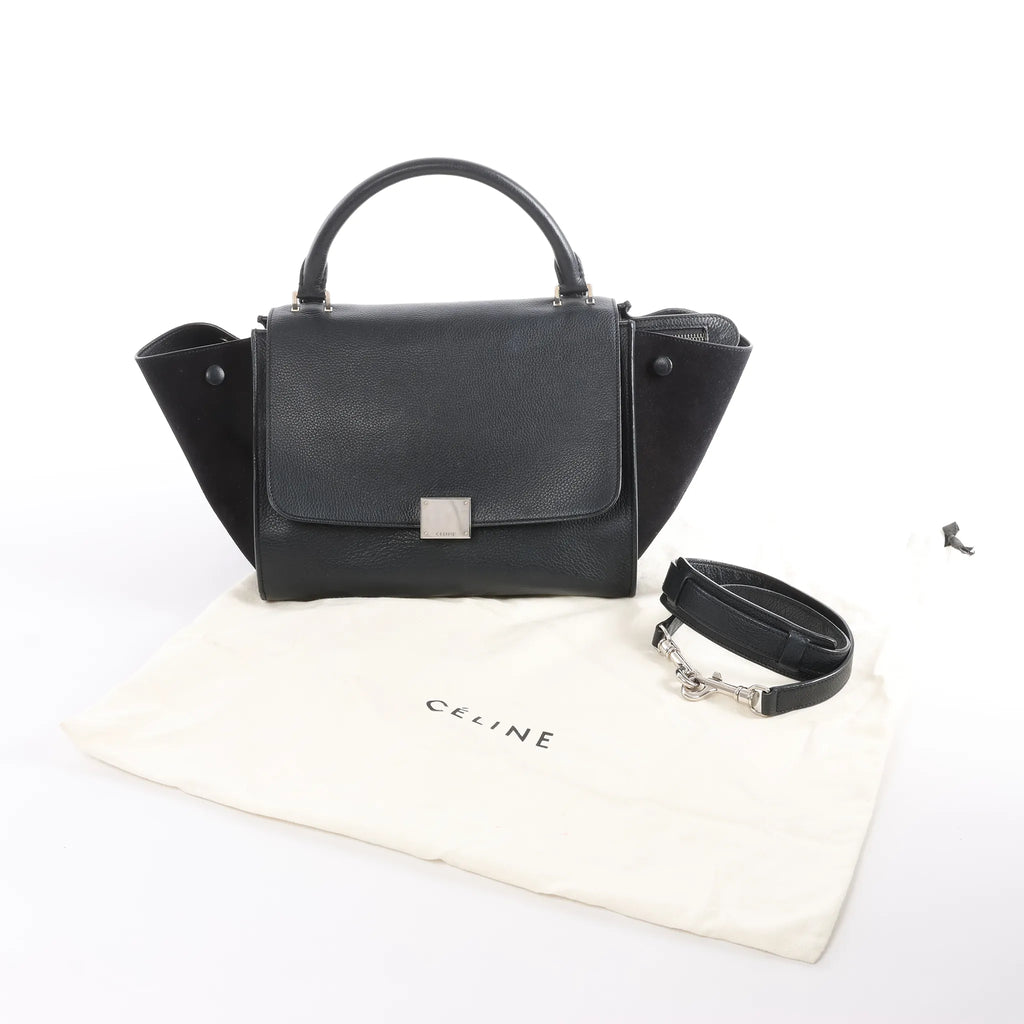 CELINE Trapeze Leather x Suede 2Way Handbag in Black