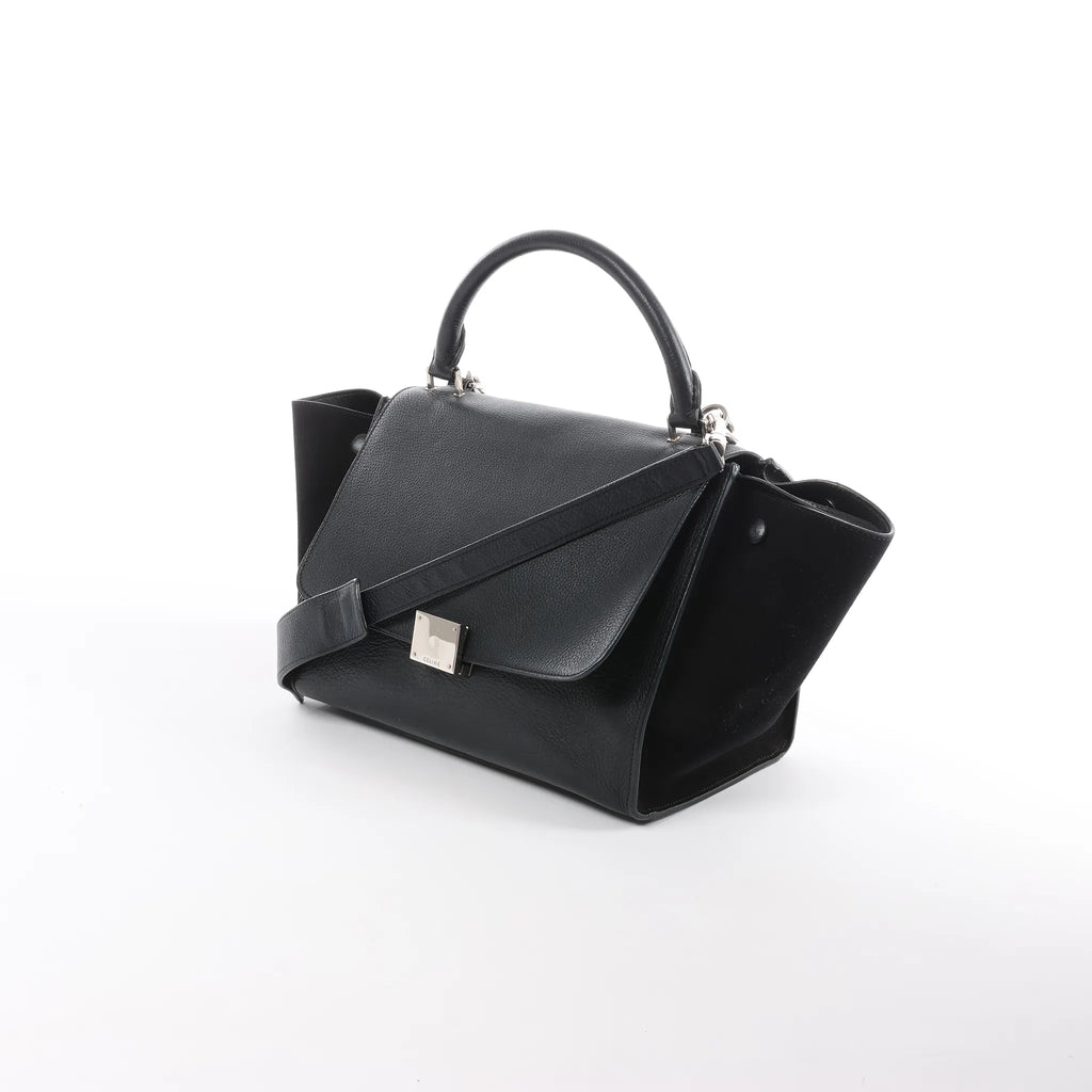 CELINE Trapeze Leather x Suede 2Way Handbag in Black