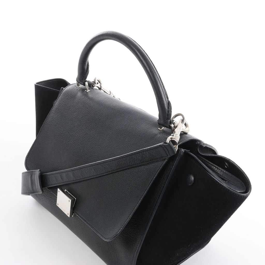 CELINE Trapeze Leather x Suede 2Way Handbag in Black