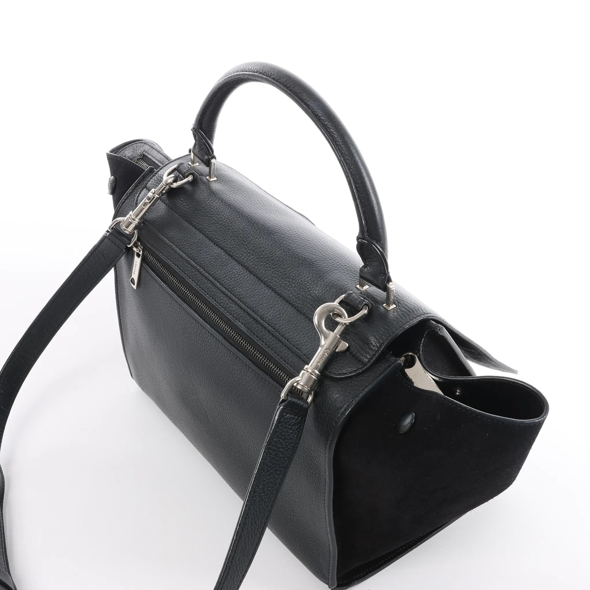 CELINE Trapeze Leather x Suede 2Way Handbag in Black