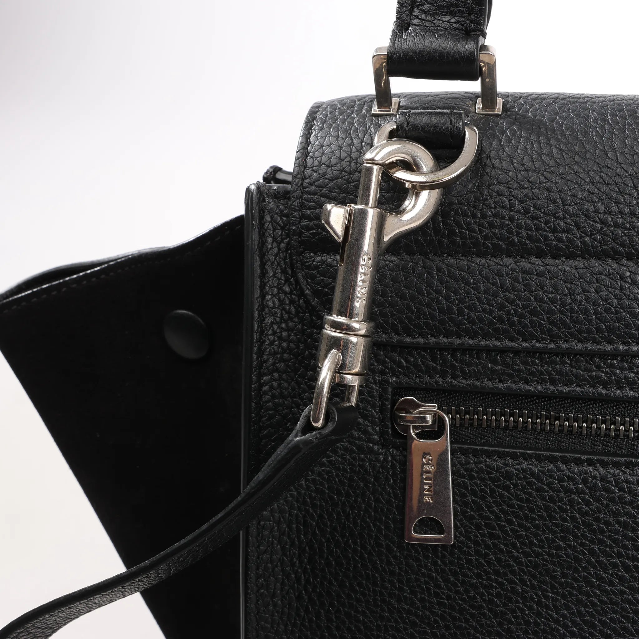 CELINE Trapeze Leather x Suede 2Way Handbag in Black
