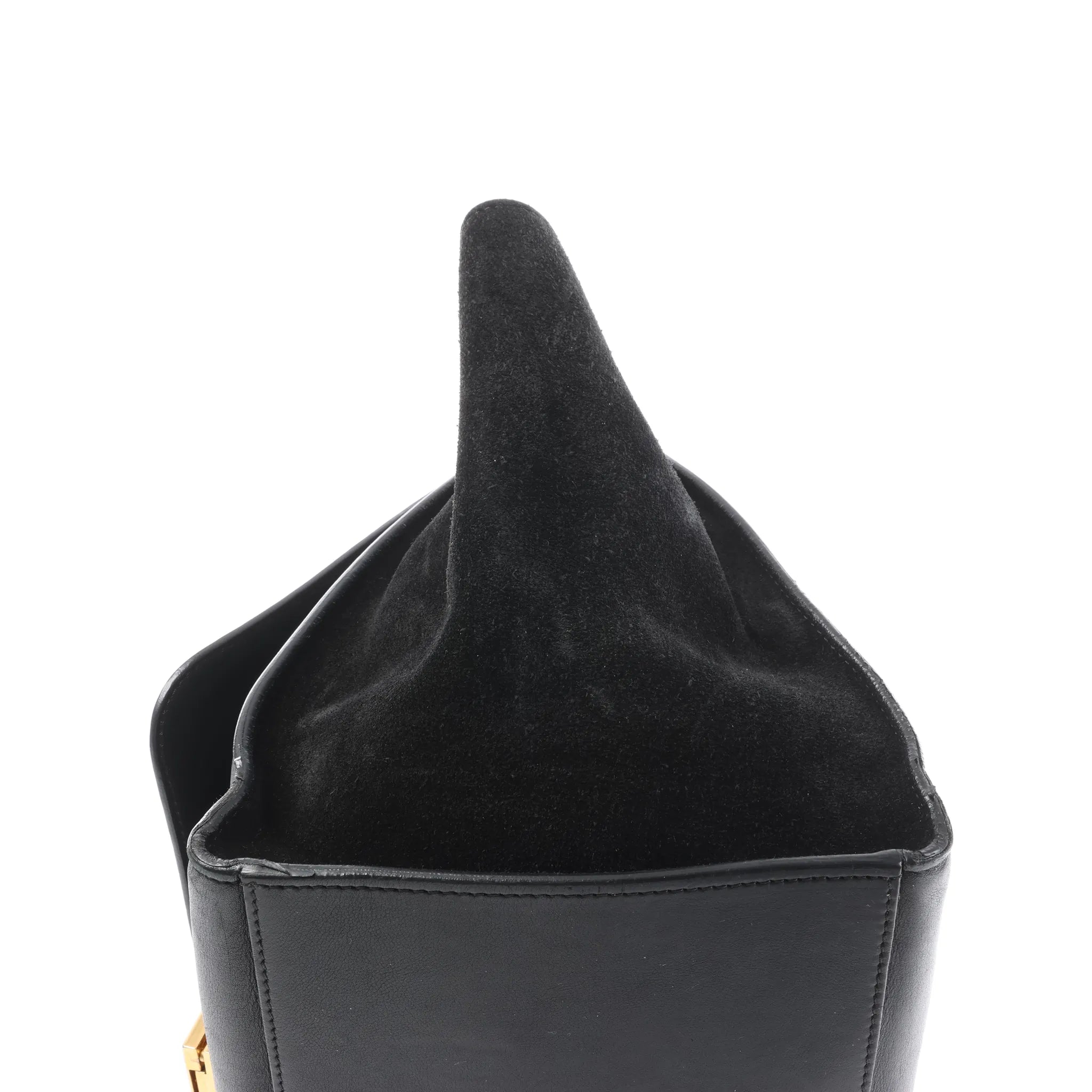 CELINE Trapeze Croc Embossed Leather x Suede 2Way Handbag in Black
