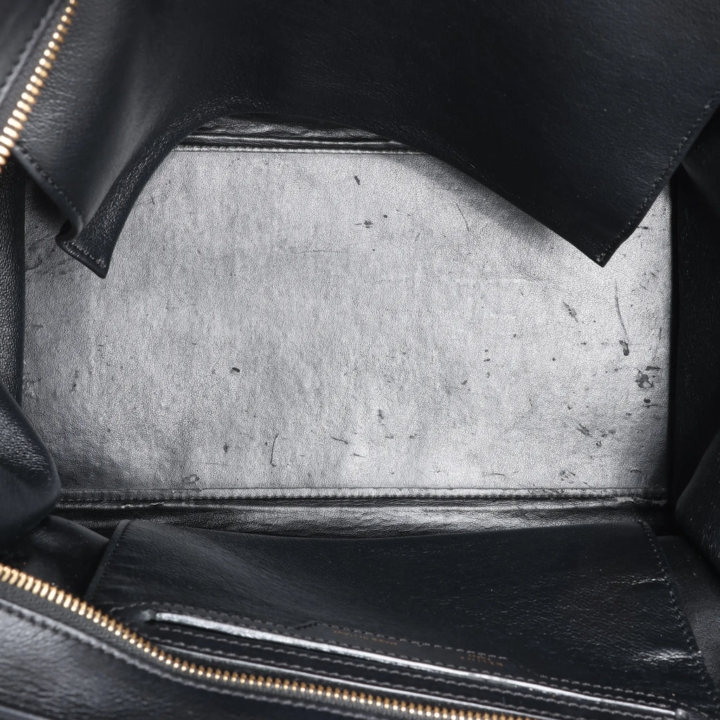 CELINE Trapeze Croc Embossed Leather x Suede 2Way Handbag in Black