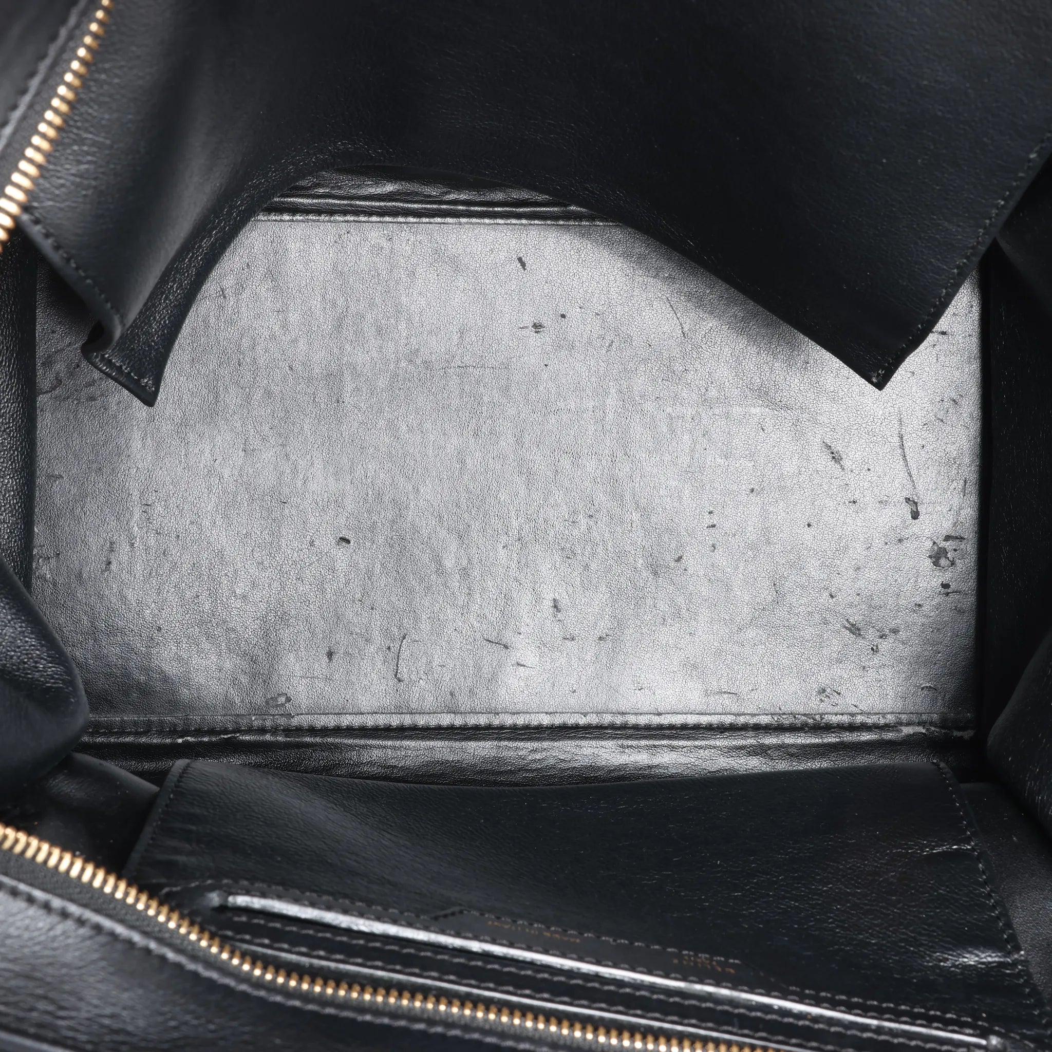 CELINE Trapeze Croc Embossed Leather x Suede 2Way Handbag in Black