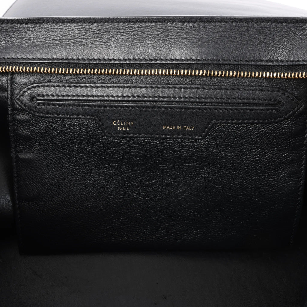 CELINE Trapeze Croc Embossed Leather x Suede 2Way Handbag in Black