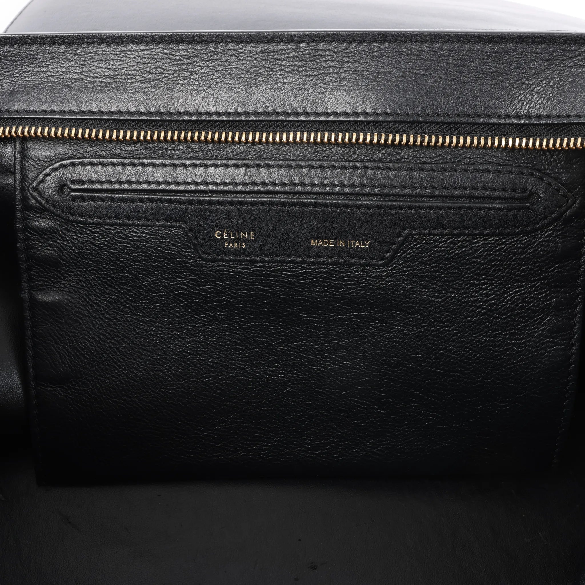 CELINE Trapeze Croc Embossed Leather x Suede 2Way Handbag in Black