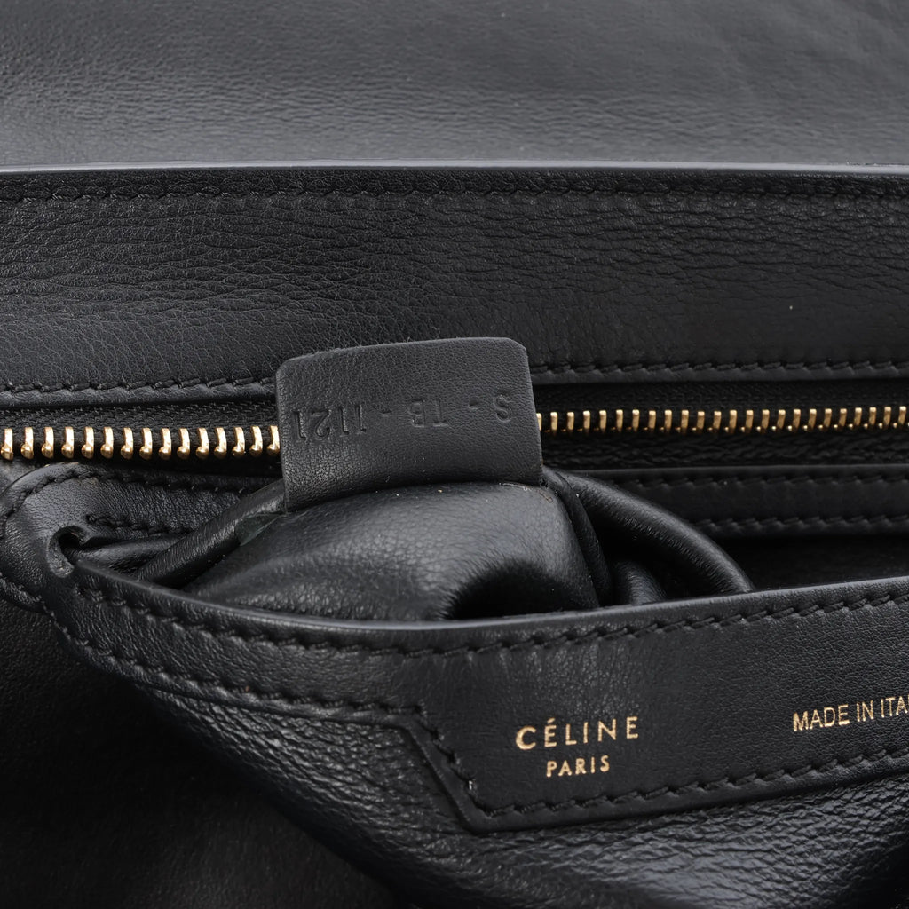 CELINE Trapeze Croc Embossed Leather x Suede 2Way Handbag in Black
