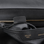 CELINE Trapeze Croc Embossed Leather x Suede 2Way Handbag in Black