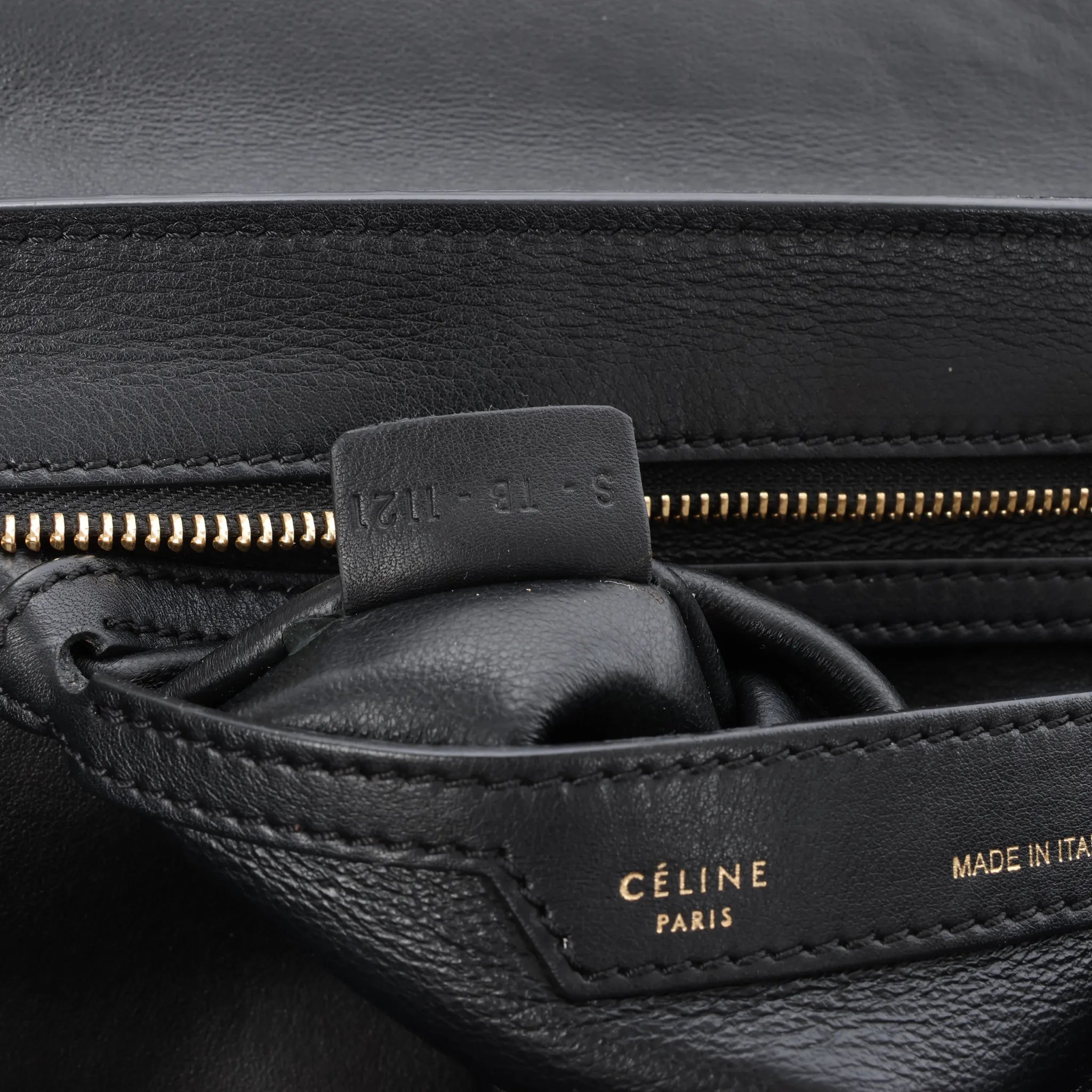 CELINE Trapeze Croc Embossed Leather x Suede 2Way Handbag in Black