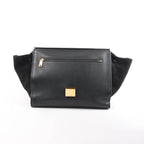 CELINE Trapeze Croc Embossed Leather x Suede 2Way Handbag in Black