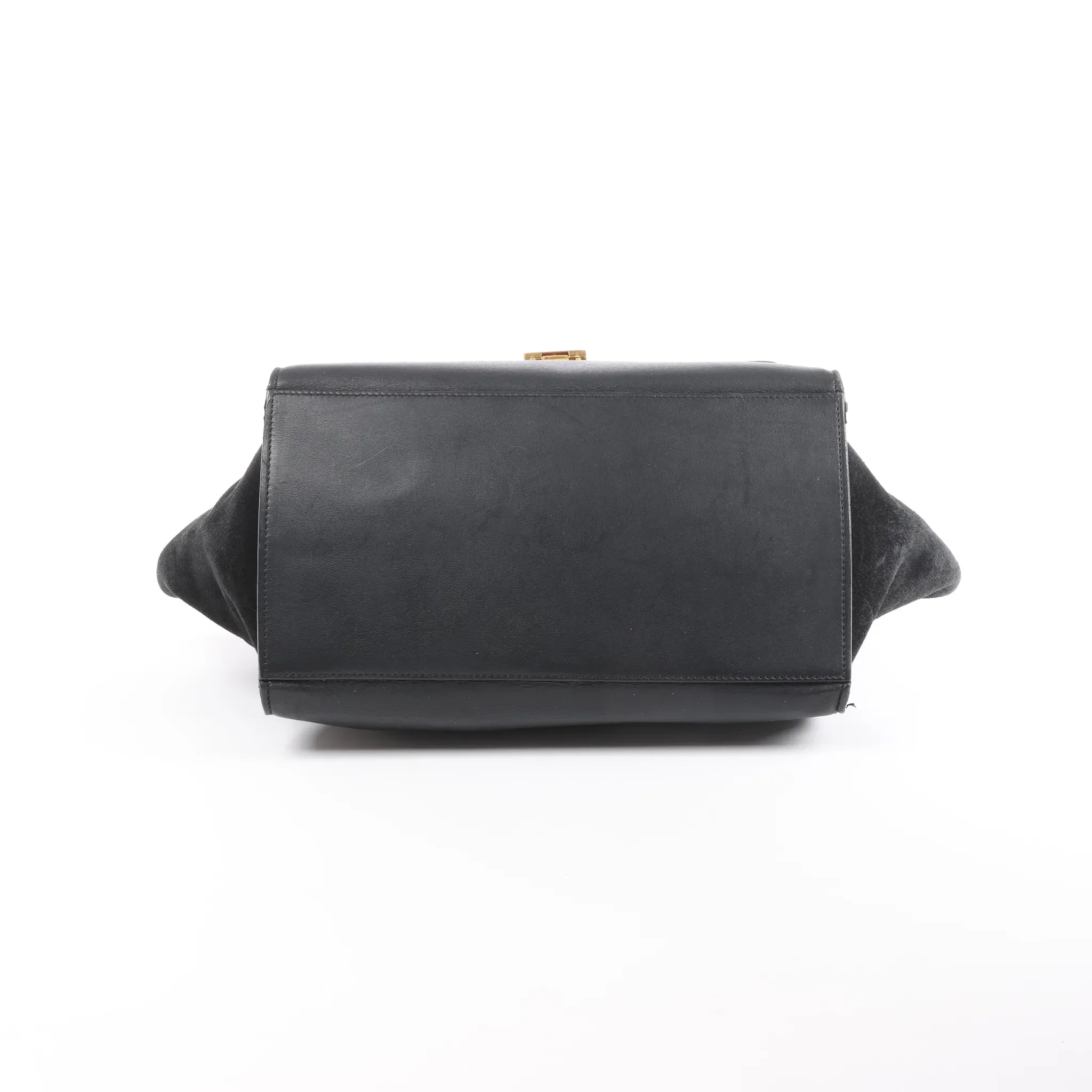 CELINE Trapeze Croc Embossed Leather x Suede 2Way Handbag in Black