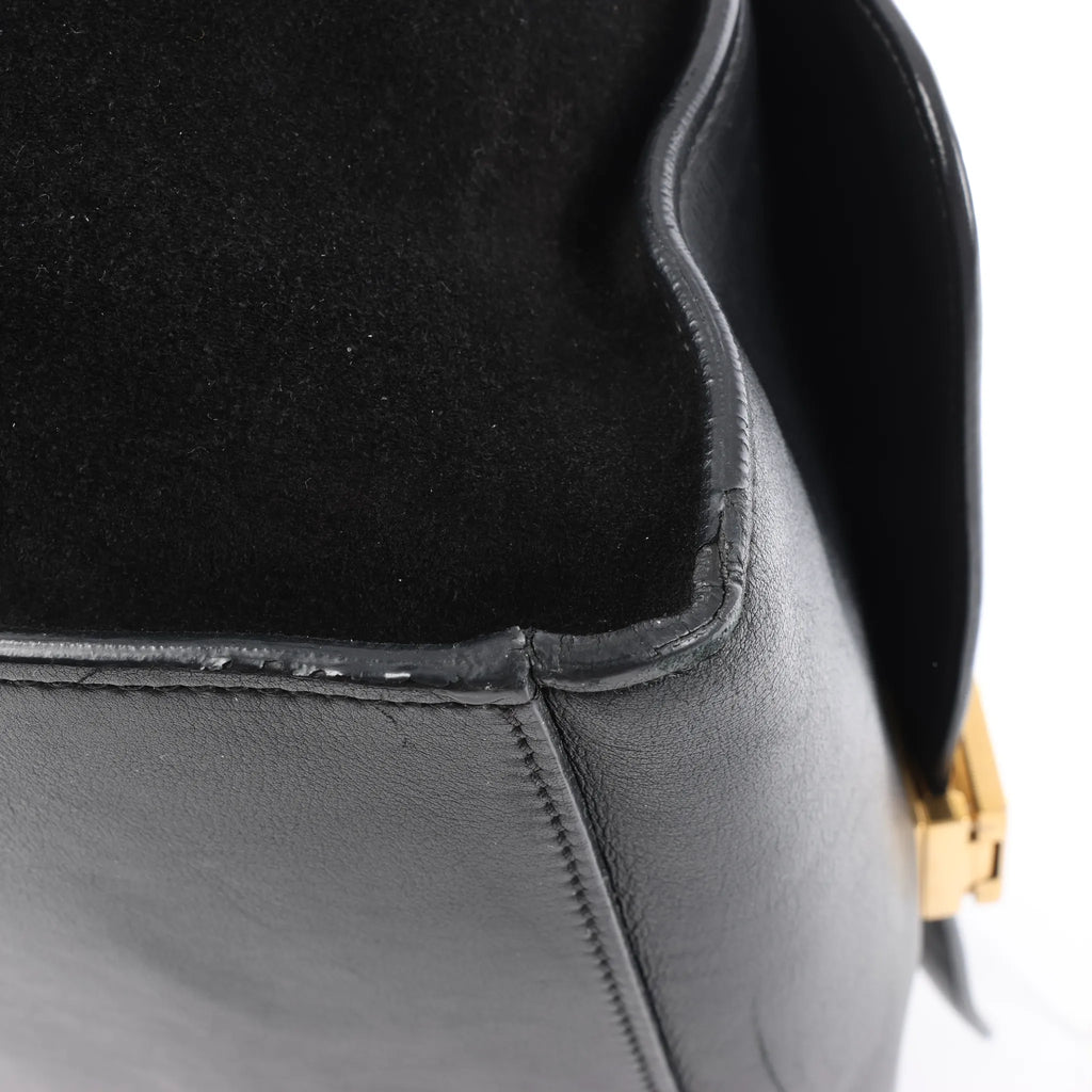 CELINE Trapeze Croc Embossed Leather x Suede 2Way Handbag in Black