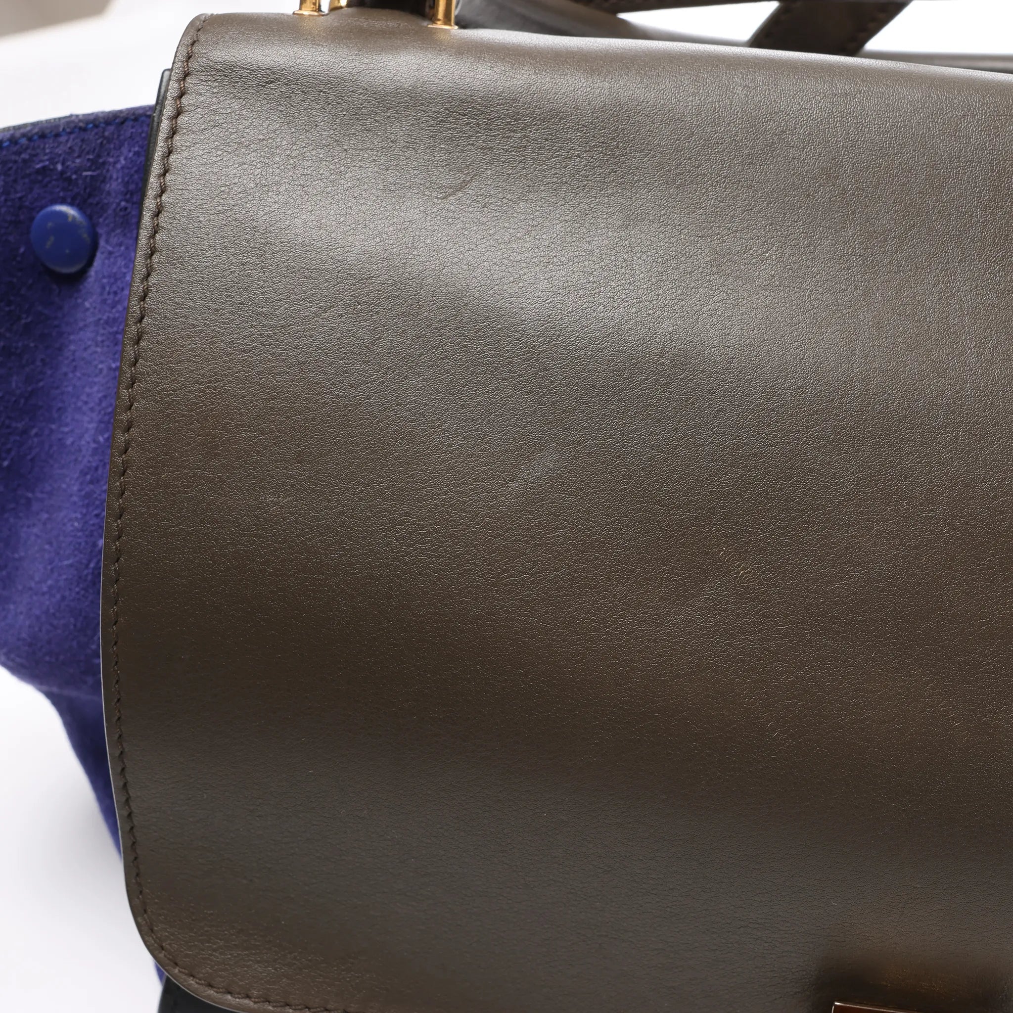 CELINE Trapeze Leather x Suede 2Way Handbag in Brown x Navy Blue x Black