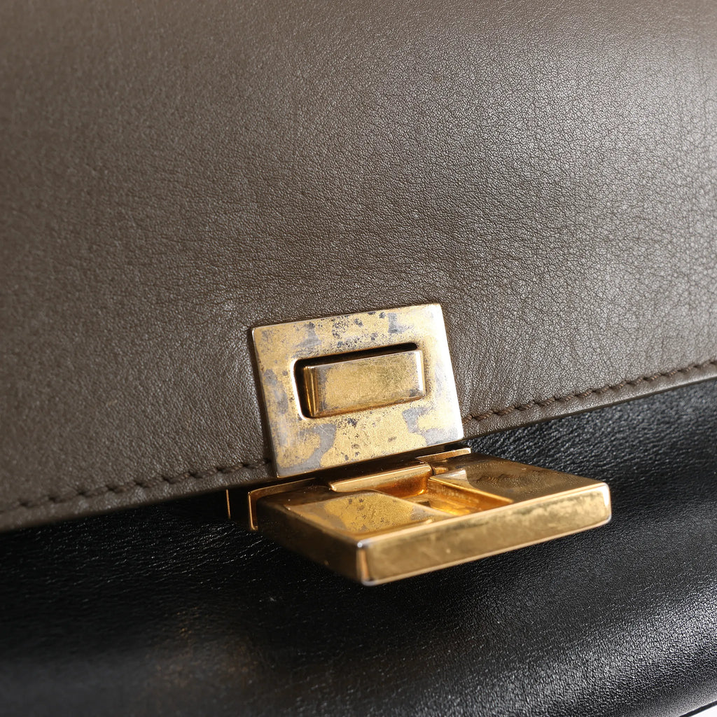 CELINE Trapeze Leather x Suede 2Way Handbag in Brown x Navy Blue x Black