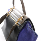 CELINE Trapeze Leather x Suede 2Way Handbag in Brown x Navy Blue x Black