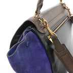 CELINE Trapeze Leather x Suede 2Way Handbag in Brown x Navy Blue x Black