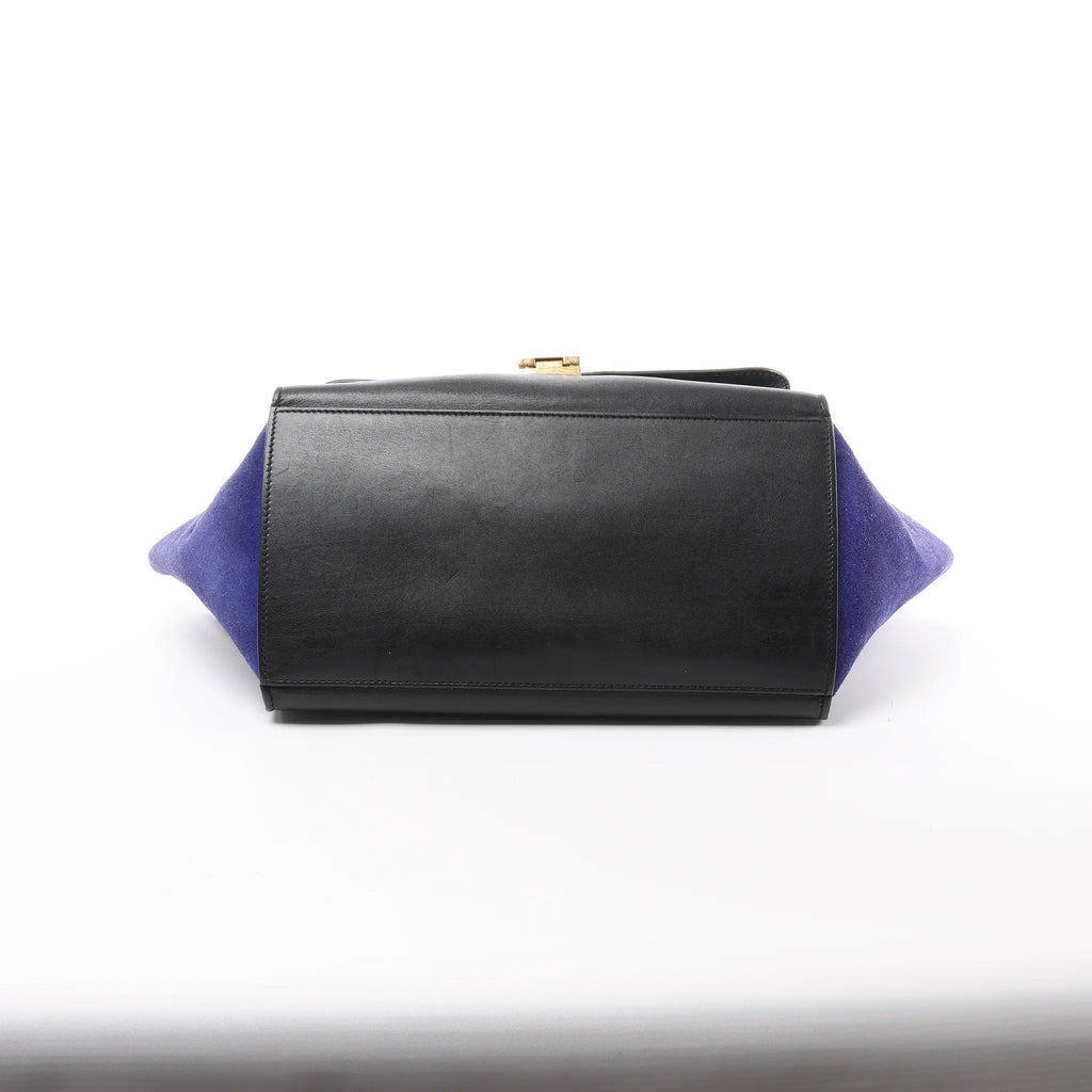 CELINE Trapeze Leather x Suede 2Way Handbag in Brown x Navy Blue x Black