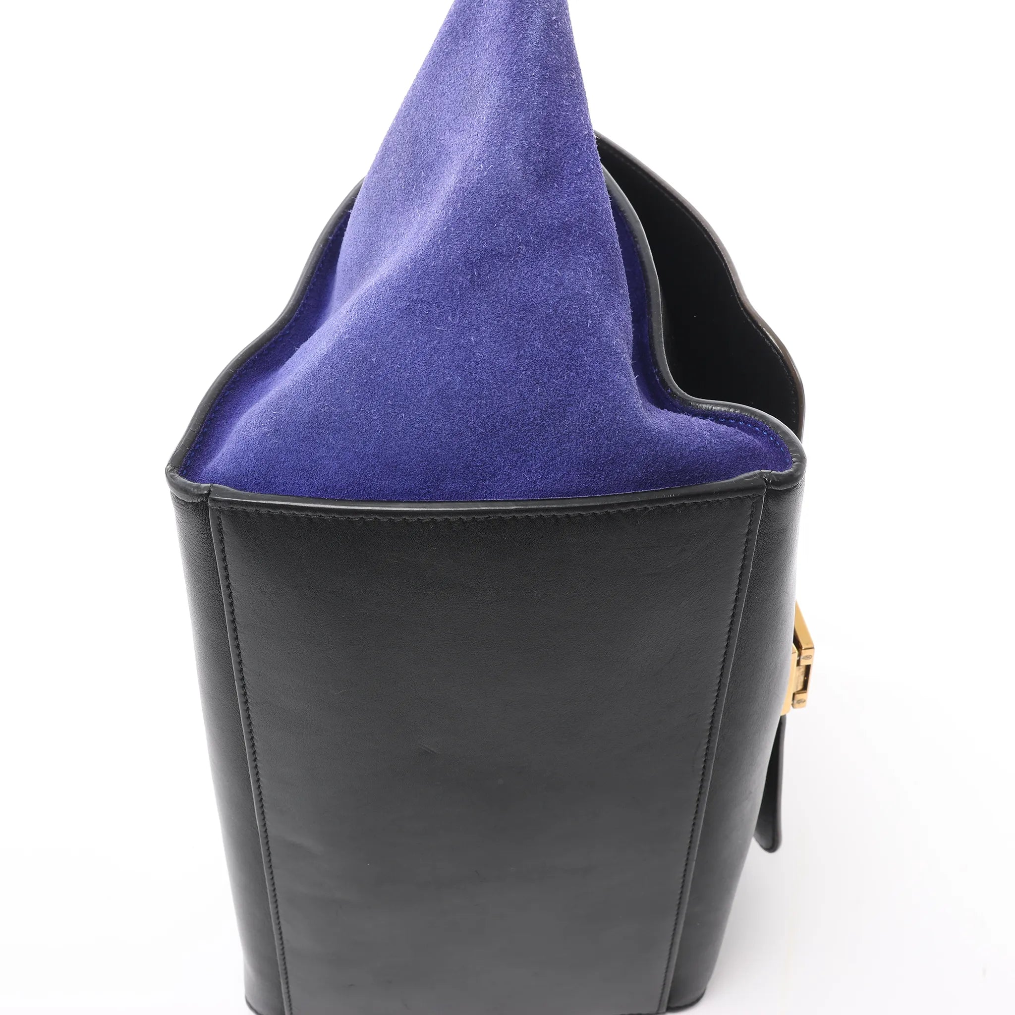 CELINE Trapeze Leather x Suede 2Way Handbag in Brown x Navy Blue x Black