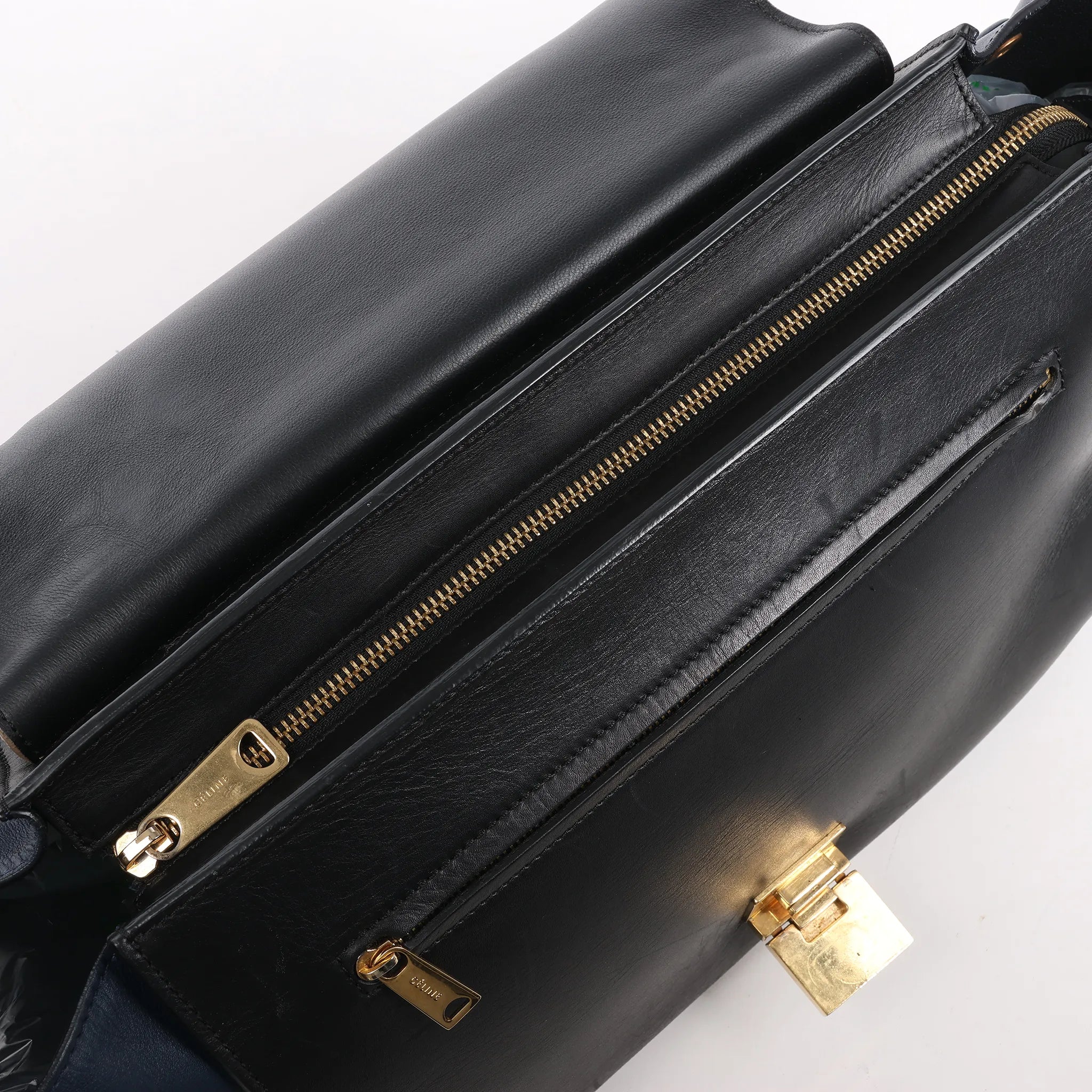 CELINE Trapeze Leather x Suede 2Way Handbag in Black, Navy and Taupe