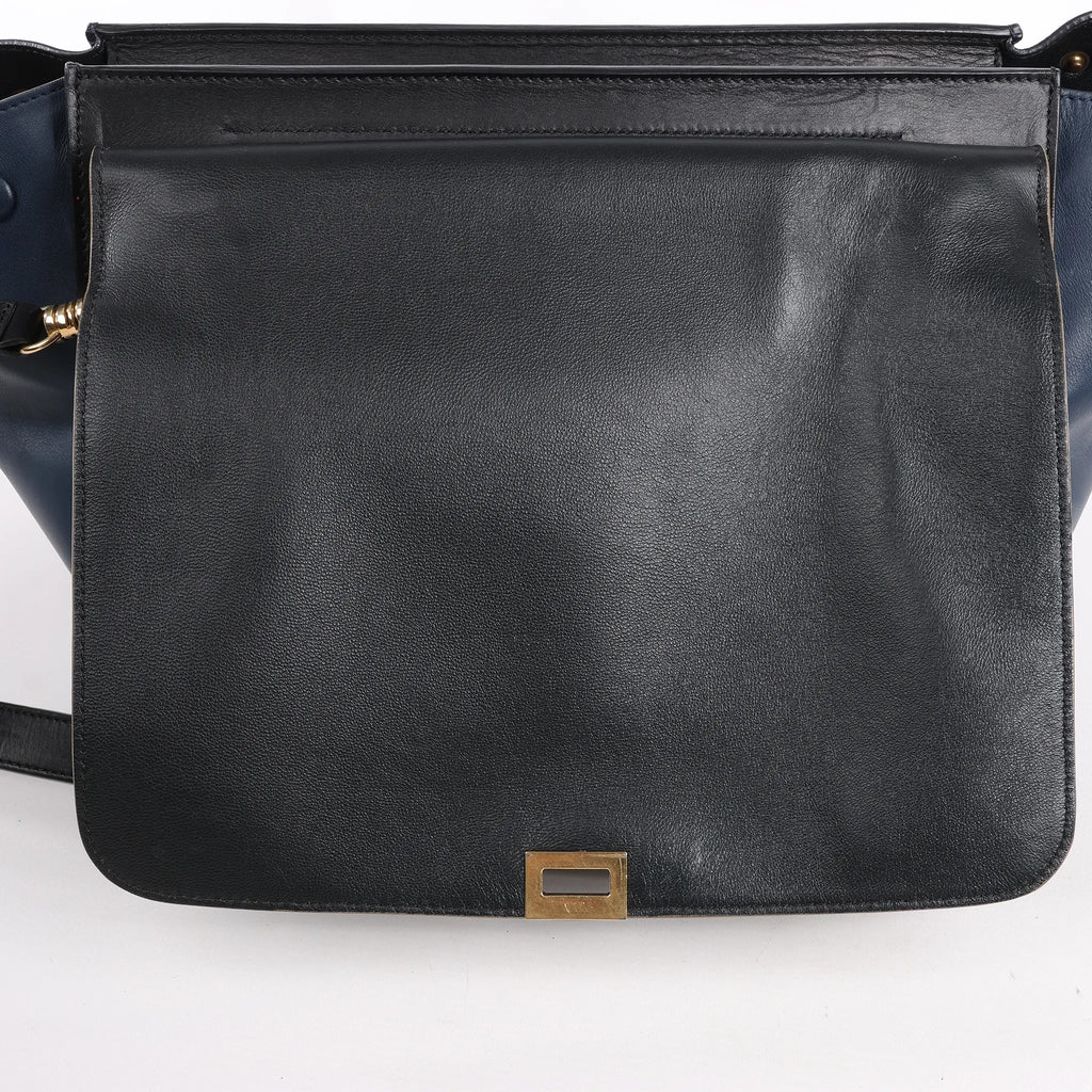 CELINE Trapeze Leather x Suede 2Way Handbag in Black, Navy and Taupe