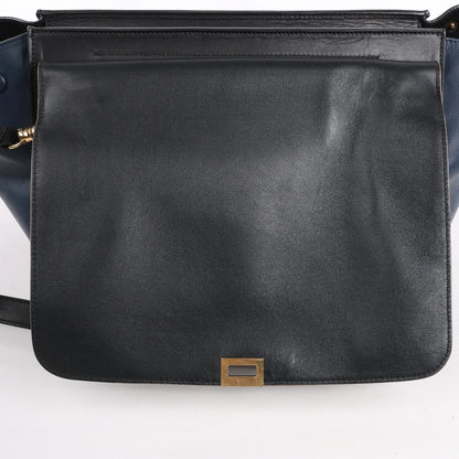 Sac à main double sens en cuir et daim trapèze CELINE en noir, bleu marine et taupe