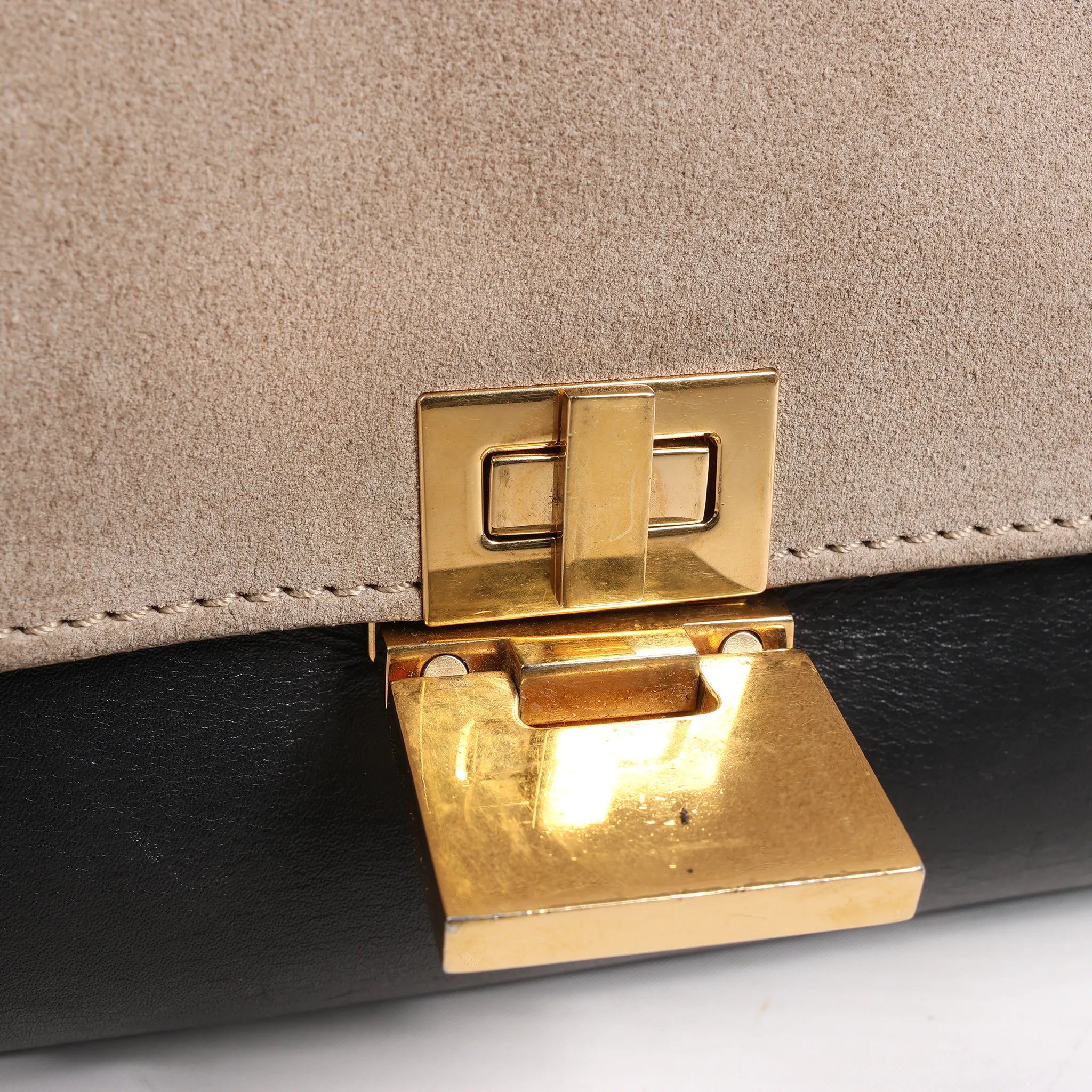 CELINE Trapeze Leather x Suede 2Way Handbag in Black, Navy and Taupe