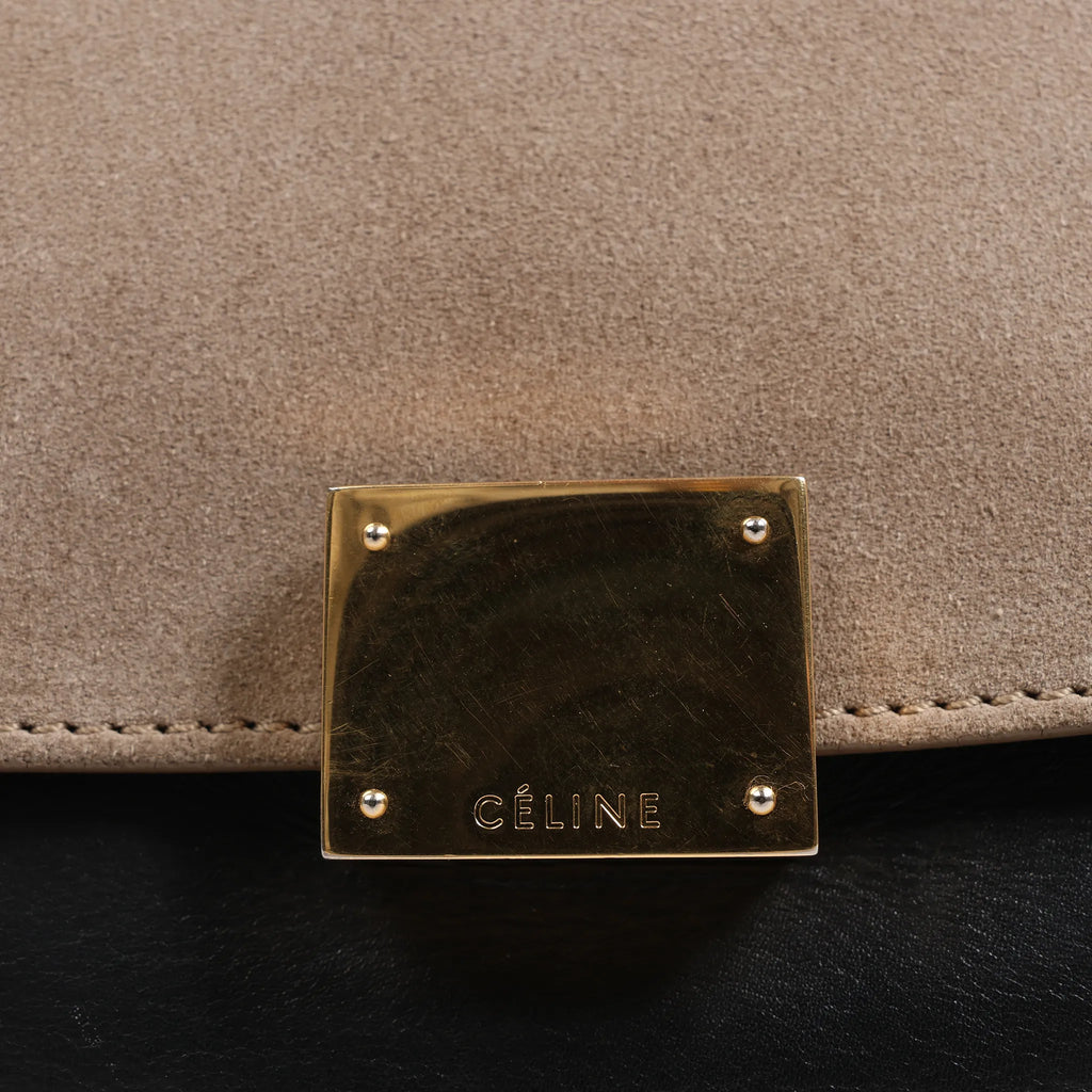CELINE Trapeze Leather x Suede 2Way Handbag in Black, Navy and Taupe